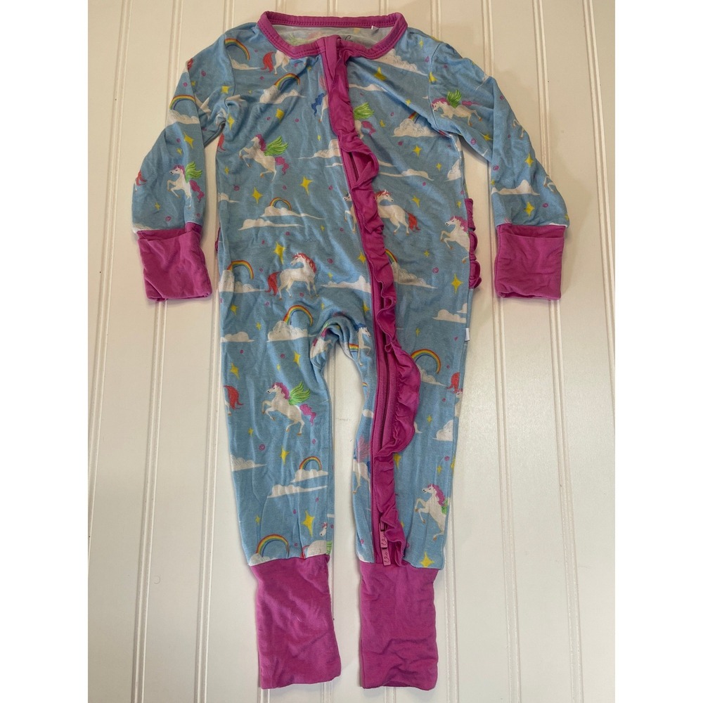 Laree‎ Co Bamboo Viscose Unicorn Rainbow Ruffle Sleeper Romper 6/9 Months
